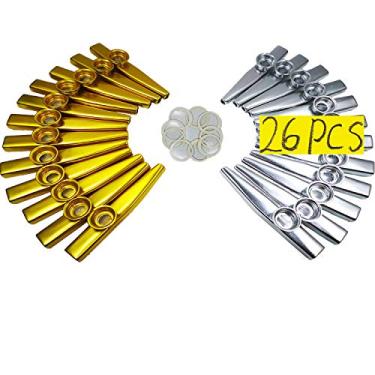 Imagem de Fartime 26 Peças de Metal Dourado e Prata Kazoos com 20 Diafragmas de Flauta Kazoo, Instrumentos Musicais, Bom Presente para Crianças, Um Bom Companheiro para Ukulele, Violino, Violão, Teclado