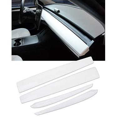 Imagem de KKTR-CAR Capa de painel e acabamento da tampa do painel do apoio de braço interno da porta da frente compatível com Tesla modelo Y/ 3 (4 peças) (branco fosco)