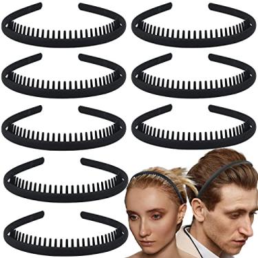 Imagem de LAPOHI 8 faixas de plástico antiderrapantes modernas sem esforço com pente de dentes, acessórios de cabelo skinny, para mulheres, homens, adolescentes, meninas, dentes curtos, preto fosco