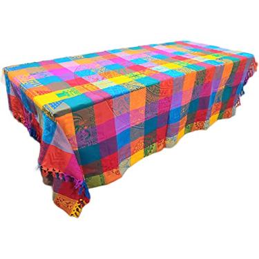 Imagem de Alondra's Imports (TM) (213 cm x 150 cm) elegantemente tecida à mão, capa de mesa artesanal mexicana genuína (Fiesta, aniversário, noite de taco, artigos de festa temáticos mexicanos, cobertor Zarape, toalha de mesa toda em serape)