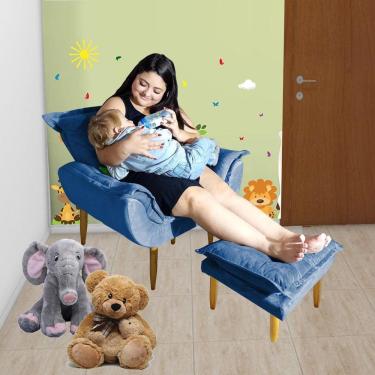 Imagem de Poltrona Puff Opala Amamentação Fixa E Confortável Tecido Suede Marinho