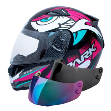 Imagem de Capacete Ebf Spark Dragon Preto Rosa Mais Viseira Fumê e Camaleão