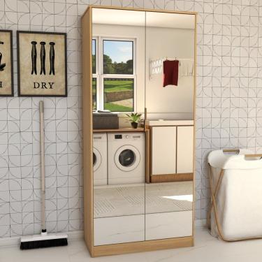 Imagem de Armário Multiuso Plaza 2 Portas com Espelho 1 Gaveta Amêndola Touch - Panorama Móveis