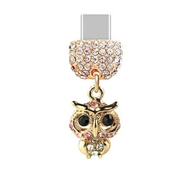 Imagem de ELISE & FONDA TP178 Tipo-C porta de carregamento USB cristal plugue antipoeira pingente de coruja pequena pingente para celular Samsung Galaxy/Huawei/OnePlus/Xiaomi/oppo telefones Android (rosa),