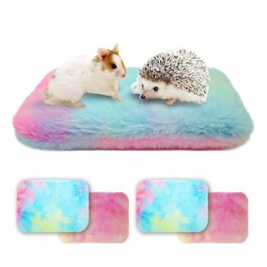 Imagem de VOZRELS 4 peças de tapete de cama de lã hamster 20,3 cm x 13,3 cm, roupa de cama reutilizável de pelúcia quente, lavável, almofada macia aconchegante para ouriço, planador de açúcar e acessórios de