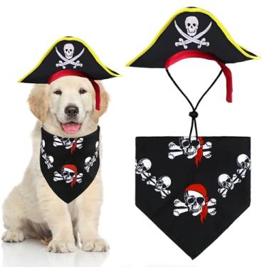 Imagem de GOYOSWA Fantasia de pirata de cachorro, fantasia de Dia das Bruxas, conjunto de chapéu de pirata e bandana roupas de férias para cães pequenos, médios e grandes (estilo B, pequeno)