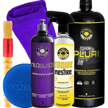 Imagem de Kit lavagem automotiva revitalizador de plasticos limpador concentrado cera liquida Easytech