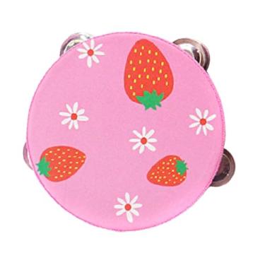 Imagem de Vaveren Pandeiro de mão de madeira tambor de mão musical brinquedo educativo pandeiro de fileiras duplas para jogos crianças crianças meninos meninas, Morango, 15cm