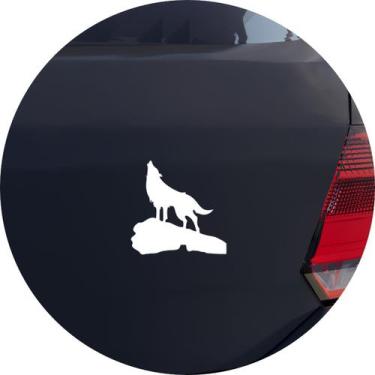 Imagem de Adesivo de Carro Lobo Uivando na Pedra - Cor Branco - Melhor Adesivo, 