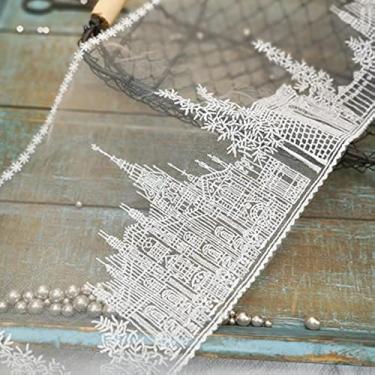 Imagem de KARMELLING 1 jarda de tecido de ilhós com acabamento de renda bordado castelo para acessório de vestuário DIY artesanato em branco, 17,3 cm