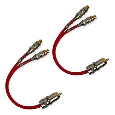 Imagem de Kit 2 cabo y rca blindado vermelho 2 femea 1 machos e-tech para som au