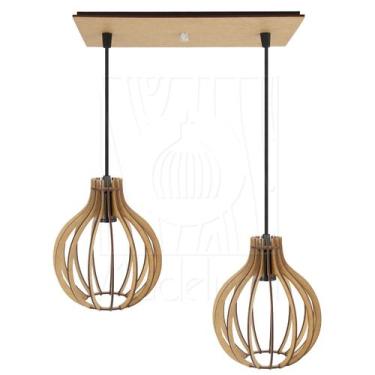 Imagem de Luminária Pendente Duplo Madeira Bali 20cm CQ Rústico E27 - Madelumi