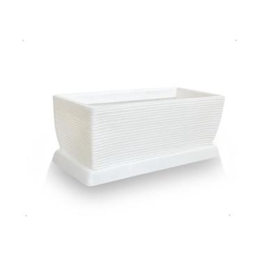 Imagem de Vaso De Planta Jardineira + Prato Polietileno 60X25 Branco - Foster Pl