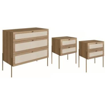Imagem de Comoda E 02 Mesas de Cabeceira Palhinha 28934x28933 Linha Oslo Hanover