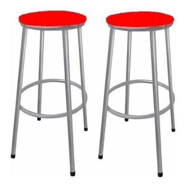 Imagem de Kit 2 Banco Banqueta Alta Sem Encosto - Moveraço, Prata, Assento Verme