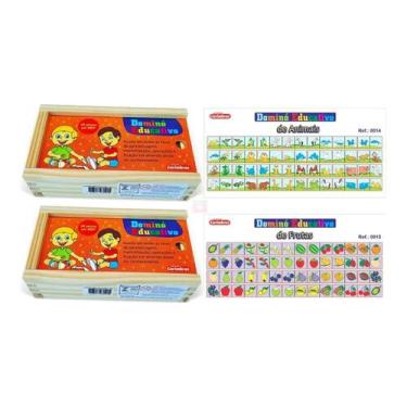 Imagem de Kit 2 Dominós Educativos Animais e Frutas Jogo Pedagógico - Carimbras 