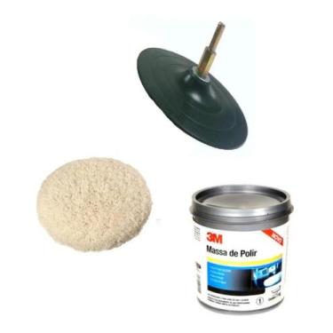 Imagem de Kit Polimento P/ Furadeira Disco + adaptador Massa 3M Boina Polir - MI