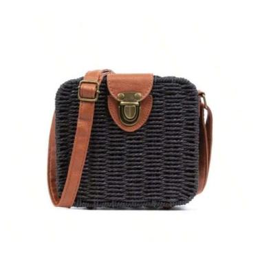 Imagem de Bolsa quadrada de palha sintética - moda praia BL-086 - Rayson, Preto