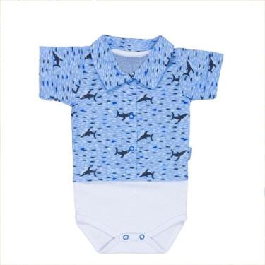 Imagem de Body camisa curto de bebê em tricoline mar azul - Era Uma Vez, 3-6M