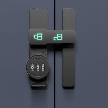 Imagem de VIDYSUFYR Fechadura de 180 graus com senha Trava deslizante para porta de celeiro de ângulo reto Trava de código luminoso, preto