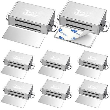 Imagem de Armário magnético Catch Jiayi Pacote com 8 travas magnéticas atualizadas, com adesivo e parafuso, trava magnética de aço inoxidável, fecho magnético para cozinha, armário para gaveta