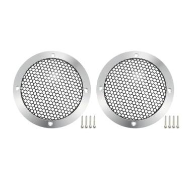 Imagem de ACROPIX Capa universal para grades de alto-falante de carro de 7,6 cm em malha redonda de 7,6 cm para alto-falante de áudio protetor de subwoofer com parafusos de montagem Liga de alumínio de ferro