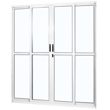 Imagem de Porta de Aluminio de Correr 210x160cm 4 Folhas 2 Fixas com Vidro Liso 