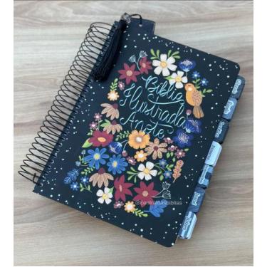 Imagem de Bíblia Ilustrada Anote Nvt flores para você preta com abas + marca pág
