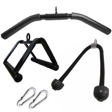 Imagem de Kit 3 Barras Puxadores Triceps Pulley Curvo Corda Triângulo - Famafit