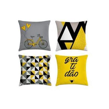 Imagem de kit 4 capas de almofadas geométrica cinza com amarelo - kombigode