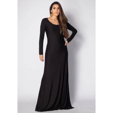 Imagem de Vestido Longo Malha Gola Canoa Manga Longa Preta - Amazonia Vital