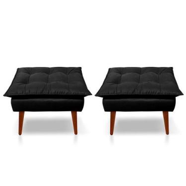 Imagem de Kit 2 Puff Decorativo Opala Pés Palito - Casa da Poltrona, Preto