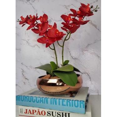 Imagem de Arranjo Com 2 Orquídeas Vermelha Vaso Cobre 22cm - FLORESCER DECOR