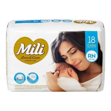 Imagem de Fralda Descartável Infantil Bebê Mili Love e Care Tamanho RN com 18 Fr