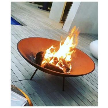 Imagem de Tacho Corten 100cm Lareira Externa de Jardim braseiro + base - APANELA