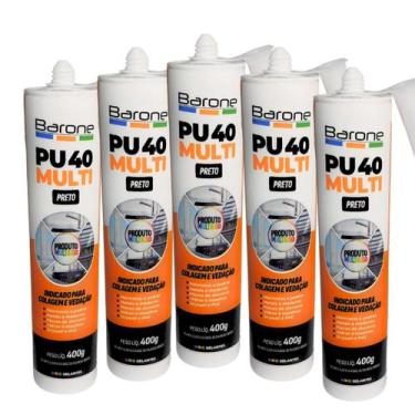 Imagem de Kit 5 Silicone PU40 Preto Adesivo Cola Vedação Barone 400g Multiuso - 