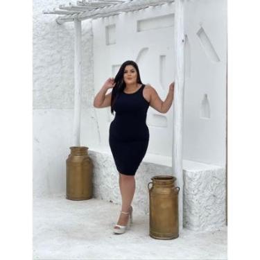 Imagem de Vestido Plus Size Curto Regata Justo Básico Altura do Joelho Alça Grossa-Feminino