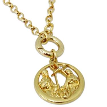 Imagem de GRANADO ACESSÓRIOS, Colar Corrente Elo Português Medalha Sagrada Família Banhado a Ouro - AM