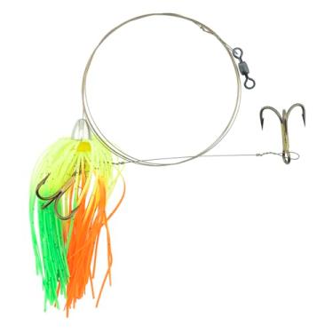 Imagem de C&H Lures, King Buster Kingfish Pro-Rig, cabeça de 1/226.8 g, saia Chartreuse/GreenOrangeFire, dois ganchos agudos #4 4X, giratório, fio líder de fio único de aço inoxidável, 9 m