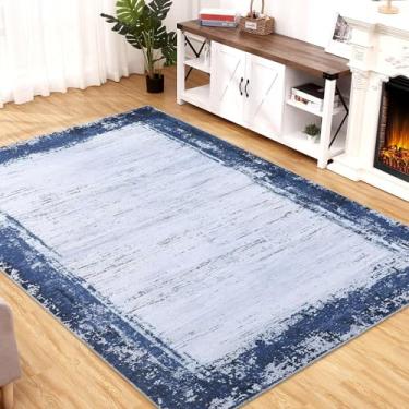 Imagem de FairOnly Tapete antiderrapante lavável 12 x 17 cm, tradicional com bordas baixas para sala de estar, quarto, sala de jantar e cozinha, azul marinho