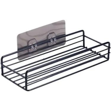 Imagem de Prateleira De Alumínio Grade Alta Com Adesivo - Para Banheiro e Cozinha, 26x11x5 Cm, Branco Ou Preto(Preto)