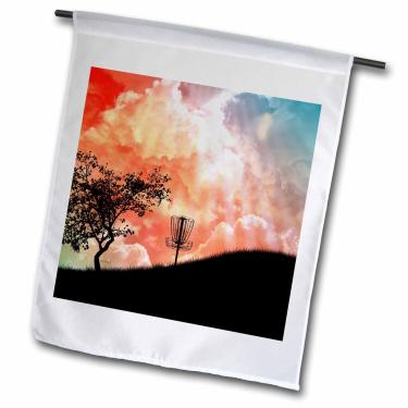 Imagem de 3dRose fl_173454_1 Basket on a Hill-Silhouette of a Frisbee Disc Golf Basket with Chains Garden Flag, 30 x 45 cm