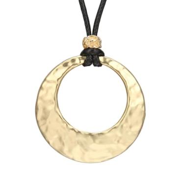 Imagem de JAOYU Colares boêmios para mulheres, colar de couro, colar de madeira, pingente longo, marrom, colar, círculo, boêmio, hippie, joia, Couro sintético, Sem Pedra Preciosa