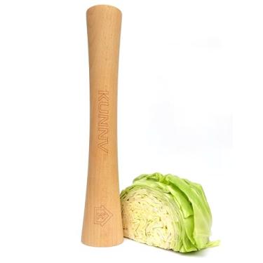 Imagem de KUNNV Pounder de chucrute para frascos de pedreiro embalador de fermentação de vegetais Kimchee, uma peça de madeira de faia maciça (30,5 cm)