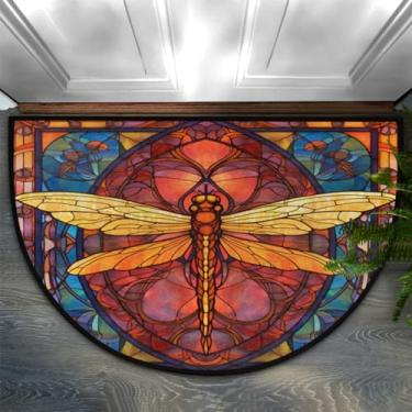 Imagem de Butterfly Azulejo Tapetes de porta portugueses meio redondos, entrada interna, 91 x 61 cm, tapete de boas-vindas antiderrapante para ambientes externos, semicírculos, tapetes de banheiro, entrada de