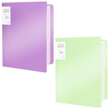 Imagem de Fichário de apresentação com mangas de plástico transparente, pasta de portfólio A4 para arte, documentos, certificados, organizador, para escritório e armazenamento de arte, 22 x 30 cm (verde + roxo,