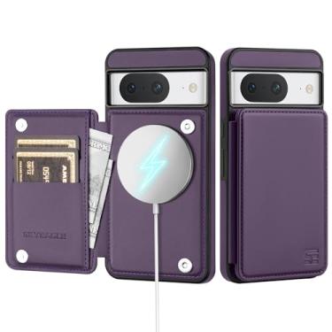 Imagem de SkyEagle Capa carteira para Google Pixel 8A com suporte para cartão compatível com suporte Magsafe com bloqueio de RFID, compartimentos para cartão de crédito, couro PU, homens e mulheres, capa de