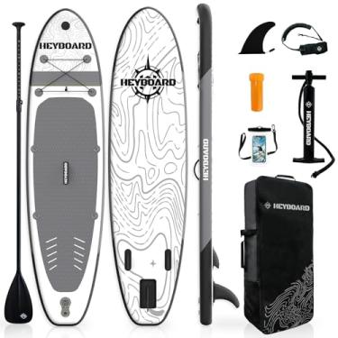 Imagem de HEYBOARD Prancha de stand up paddle inflável 10'6 "x 32" x 6 "stand up paddleboard com acessórios sup e mochila trela de deck antiderrapante suporte de câmera com bomba manual para jovens e
