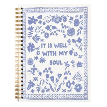 Imagem de Bnwepo Caderno espiral bíblico, suprimentos para anotações da Bíblia, diário de caderno, It Is Well With My Soul, caderno fofo, caderno de presentes de capa dura da moda azul para adolescentes meninas