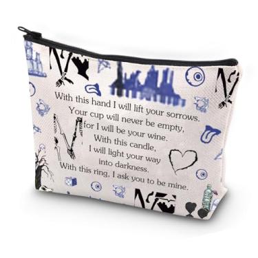 Imagem de JYTAPP Bolsa de cosméticos inspirada em noivas de filmes de terror com esta mão I Will Lift Your Sorrows Bolsa de maquiagem de zumbi para presente de casamento, Bege, Tendência